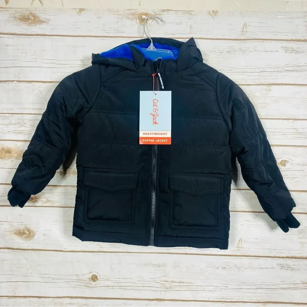 Cat & Jack Boys heavyweight puffer jacket with Blue Lining Size 3T